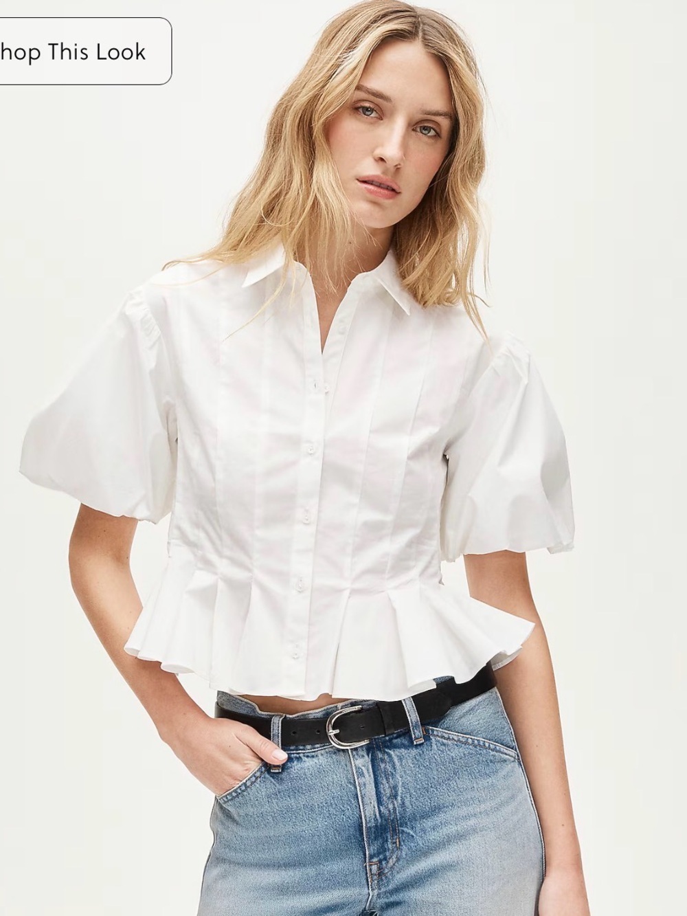Puff-sleeve button-up shirt